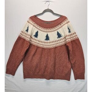 Maurices Sweater XXL Rust Cream Fair Isle Trees Cozy Winter Pullover Cabincore